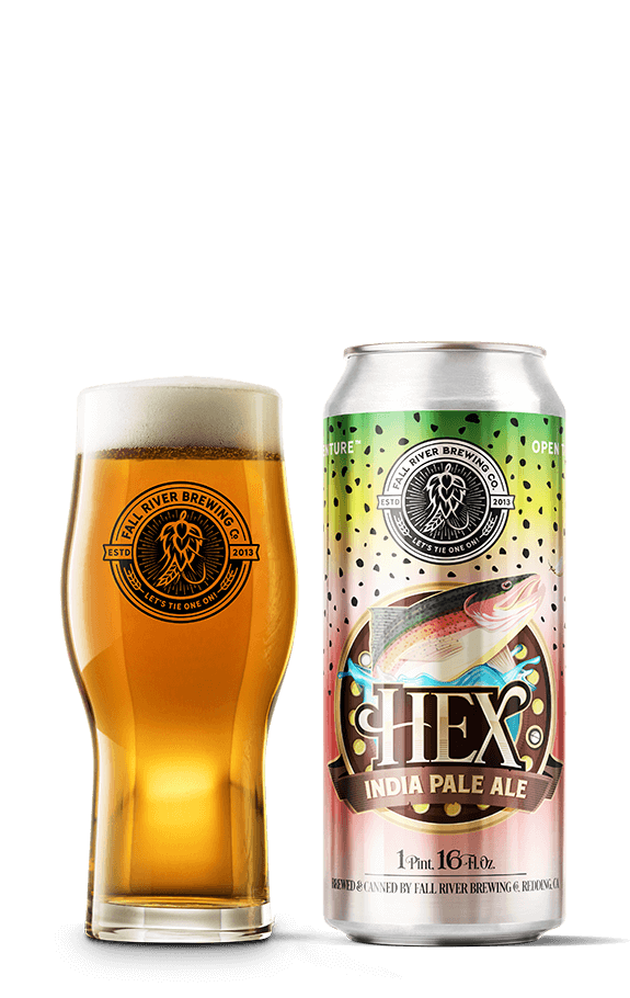 Fall River Brewing Co. Hexagenia IPA glass and can